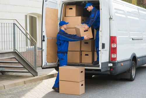 Furniture being prepared for transport during a Pimlico move