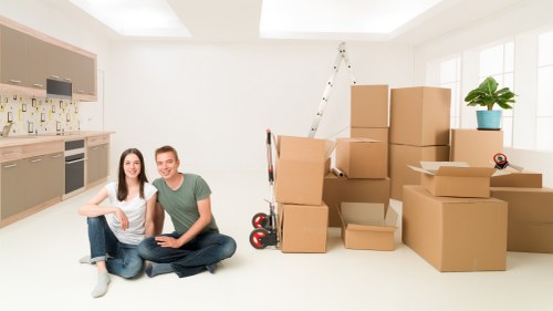 Packed boxes inside a removal van for Pimlico move
