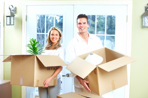 Removal professionals handling household furniture in a Pimlico flat